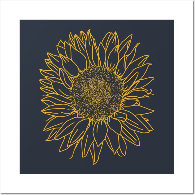 Sunflower Yellow Line Drawing Wall Art by ellenhenryart